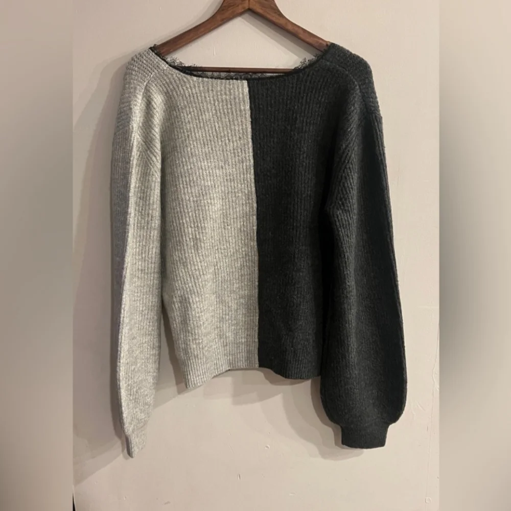 Dance & Marvel Dark Light Gray Two-tone Colorblock Sweater - Picture 2 of 4
